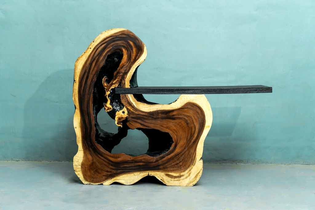 KLEIN-CO-CS00 COSMOS GALAXY CONSOLE-(150*35*80)-PAROTA WOOD  FINISHING: NATURAL & BLACK EROTION PAROTA