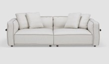 DENA-G1-SF-3288-30-3 SEATER SOFA-LUXOR IVORY BLACK  WALNUT WITH LUSH TAN PIPING LUX TITANIUM(LNAL-58B/LRAK-55/WT-21B/SA97)-G1