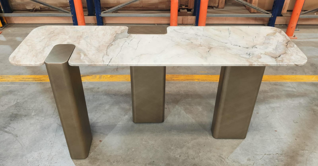 INKA-DT-2205-CONSOLE TABLE-(160X45X78)-CALIFORNIA MARBLE/ANTIQUE BRASS TK22-G1