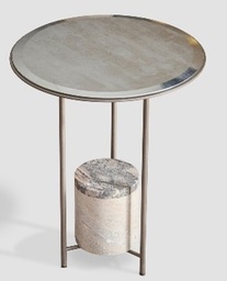 [CTBMBOBJ8039A] NERRO-B-BMBO-BJ8039A-SIDE TABLE (DIA 400*500)-VENETIAN MARBLE(BELISIMA)+RUSTY SILVER GLASS+SANDBLASTED BLACK GOLD