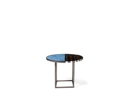 [CTBMBO-BJ8099] LAURO-BMBO-BJ-8099-ROUND TABLE (DIA 600*460)-LEATHER G3004+GOLDEN TEA GLASS+BLACK GOLD METAL