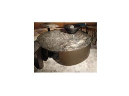 [CTBMBO-CJ8090C-GLASS] TRONO-C-BMBO-CJ-8090-C-COFFEE TABLE (DIA 1220*310)-GLASS TOP+SANDBLASTED BLACK GOLD