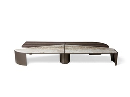 [CTBMBO-CJ8097] LEIRA-G1-BMBO-CJ-8097-COFFEE TABLE (2400*500*280)-WENGE VENEER+PEARL SAND BROWN COPPER GOLD-G1