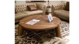 [CTC17191A NEW B] SHIRLIE-C-17191A (B)-COFFEE TABLE-(161.5 X140X43)-WALNUT VENEER+263 BRASS BRUSHED