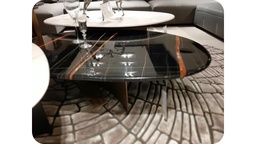 [CT-C19325A] SANCIA-C19325A COFFEE TABLE (136*83*27.5) MATT BLACK+263 BRASS