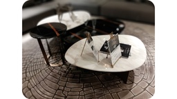 [CT-C19325C] SANCIA-C19325C COFFEE TABLE (94*68*35) WHITE MARBLE+MATT BLACK+263 BRASS