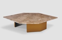 [CTC21233-1111] DAMIANO-C-21233-1111-COFFEE TABLE (120*120*35-BROWN MARBLE(TRS-2103)+COPER(WJ-03)
