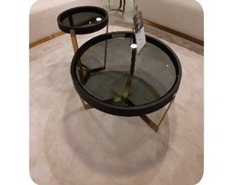 [CTCD-CJ1551A] ILLAN-CD-CJ1551A COFFEE TABLE (1000*380) - GREY GLASS+STAINLESS STEEL CHAMPAGNE GOLD LEG