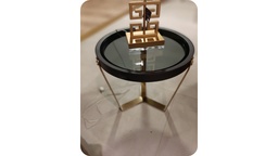 [CTCD-CJ1551B] ILLAN-CD-CJ1551B END TABLE (550*540) - GREY GLASS+STAINLESS STEEL CHAMPAGNE GOLD LEG