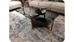 [CTCD-CJ1552B] INESSA-CD-CJ1552B COFFEE TABLE (1350*700*380) - GREY GLASS+BOTTOM BLACK GLOSS+STAINLESS STEEL CHAMPAGNE GOLD LEG
