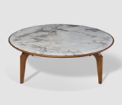 [CTCT19059] ALDIS-CT-19059 COFFEE TABLE (DIA1100*350) MARBLE (VICTORIA)-358-2 WALNUT
