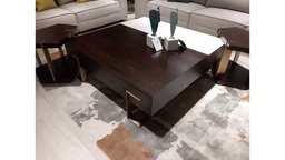 [CTCT2414-G2] CLOE-CT-2414-COFFEE TABLE (120X122X40)-PN-36 WHITE PORCELAIN +OK-12B ESPRESSO OAK+SA151 ANTIQUE BRASS-G2