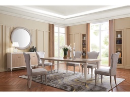[DINADT41-2400] FLAVIA-ADT41-2400-DINING TABLE(2.4)+8 DINING CHAIR(ADC25)+BUFFET(ABU41)+MIRROR(ADR36-3)-OAK M / SILVER PLATED B / ART62737-COL.02