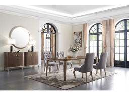 [DINADT46+ADC22-2400] EVALINA-ADT46-2400-DINING TABLE(2.4)+8 DINING CHAIR(ADC22)+BUFFET(ABU46)+MIRROR(CDR10-4)-EYONG A / SILVER FOIL A-L / JEANE 02