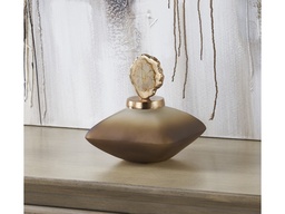 [ACCNIDDZEN037S] CNIDDZEN-037S-SMALL ESME BOTTLE WITH WRAPPED AGATE ACCENTS-(7 X 7 X 7)-GLASS & ALUMINUM  CHAMPAGNE GOLD & OMBRE GLASS FINISH
