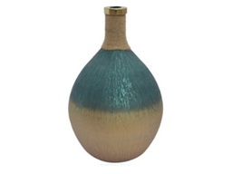 [ACCNIDVZSN002] CNIDVZSN002-VASE (D13''XH18'')-GLASS IN OMBRE GREE/GOLD FINISH