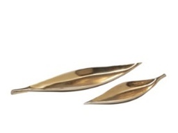 [ACCNTRN001] CNTRN001-LEAF (24X5.25X2'' / 16.25X4.25X2'') SET OF TWO-ALUMINIUM IN SHINY GOLD FINISH