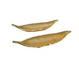 [ACCNTRN002G] CNTRN002G-LEAF TRAY (25X5X4'' / 16X4X3'') SET OF TWO IN GOLD FINISH