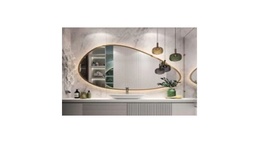 [ACCOA9114-G1] OA-9114-ORGANIC SHAPED WALL MIRROR-65X100X3-WITH LED LIGHTING AND STAINLESS STEEL FRAME IN BRUSHED BRASS FINISH-G1