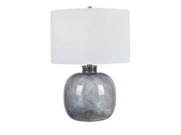 [ACCVABS2036A] CVABS-2036A-ELLIS BLOWN GLASS TABLE LAMP  (25.5)-HT GLASS  SMOKEY GRAY WITH MOTTLED EFFECT FINISH-(17 X 17 X 11)-WHITE LINEN DRUM SHADE