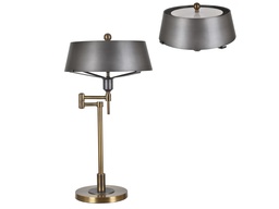 [ACCVAER1564] CVAER-1564-DUKE SWING ARM TABLE LAMP-(25HT)-METAL  ANTIQUE BRASS & GUNMETAL FINISH-(11 X 13 X 4.5)-METAL SHADE WITH ACRYLIC DIFFUSER