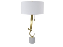 [ACCVAER1739] CVAER-1739-COLLINS PULL CHAIN TABLE LAMP-(35HT)-METAL & RESIN  SOFT BRASS & CEMENT FINISH-(18 X 18 X 9.5)-WHITE LINEN DRUM SHADE