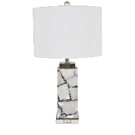 [ACCVAMB0078] CVAMB-0078-SAWYER TABLE LAMP-(27.5HT)-MARBLE CRYSTAL & METAL  TRANSLUCENT STONE & SATIN NICKLE FINISH-(16/10 X 16/10 X 11)-WHITE LINEN RECTANGLE SHADE