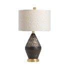[ACCVAP2270] CVAP-2270-TANGE TABLE LAMP-(28HT)-CERAMIC&METAL  BLACK STONE&SOFT BRASS FINISH-(16X16X10)-WHITE LINEN SHADE