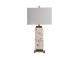 [ACCVAVP1014] CVAVP-1014-ABERDEEN TABLE LAMP-(31HT)MARBLE&METAL  STACKED STONE&ANTIQUE BRASS FINISH-(16/10 X 16/10 X 11)-WHITE LINEN & GOLD LINING RECTANGLE SHADE