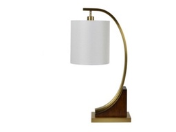 [ACCVLZY007] CVLZY007-LAN TABLE LAMP (26''H)-METAL AND WOOD WITH SOFT BRASS AND OAK FINISH