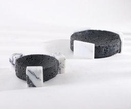 [ACG0907L] G0907L-ROUND BLACK MARBLE TRAY-(250*250*70)-BLACK & WHITE